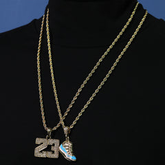 23 & University Shoe Pendant Men's Gold Plated 24" Rope Chain Hip-Hop Necklace