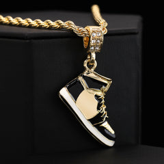 23 & Retro 1 Black Shoe Pendant Men's Gold Plated 24 Rope Chain Hip-Hop Necklace