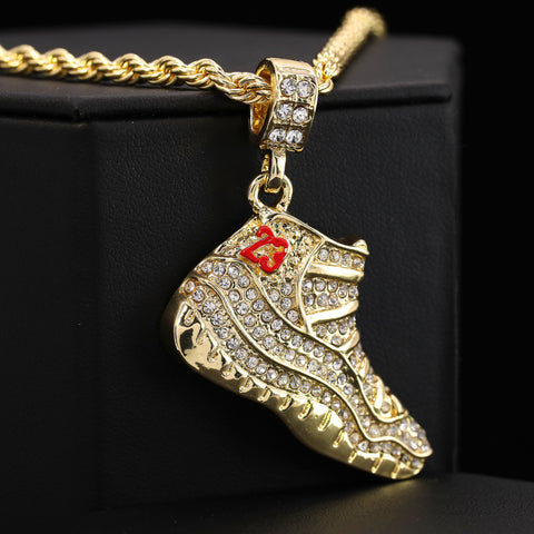 23 & Red 23 Shoe Pendant Men's Gold Plated 24 Rope Chain Hip-Hop Necklace