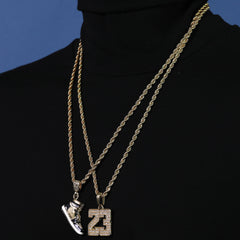 23 & Retro 1 Black Shoe Pendant Men's Gold Plated 24 Rope Chain Hip-Hop Necklace