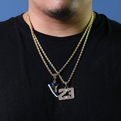 23 & Retro 1 Blue Shoe Pendant Men's Gold Plated 24 Rope Chain Hip-Hop Necklace