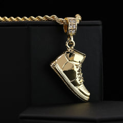 23 & Clear Retro Shoe Pendant Men's Gold Plated 24 Rope Chain Hip-Hop Necklace