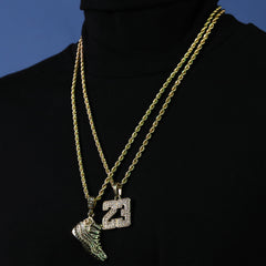 Copy of 23 & Clear 23 Shoe Pendant Men's Gold Plated 24 Rope Chain Hip-Hop Necklace