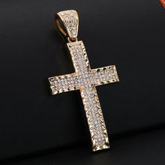Gold Plated Red Stone & 3 Row Cross Pendant Cubic-Zirconia Rope Chain
