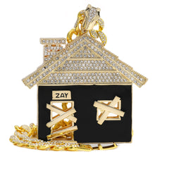 Large Jumbo Huge Black Bando House 14k Gold Plated 20" Cuban Chain Necklace