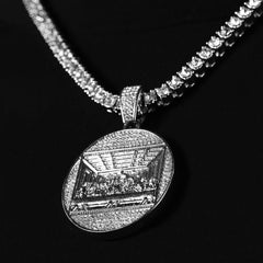 Cubic-Zirconia Thick Last Supper Pendant Silver Plated Tennis 18" Chain Choker