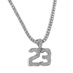 Cubic-Zirconia Thick 23 Pendant Silver Plated Tennis 18" Chain Choker Necklace