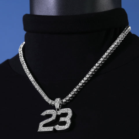 Cubic-Zirconia Thick 23 Pendant Silver Plated Tennis 18" Chain Choker Necklace