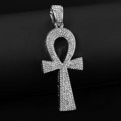 Cubic-Zirconia Thick Egyptian Ankh Pendant Silver Plated Tennis 18" Chain Choker