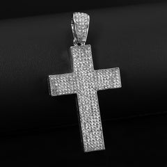 Cubic-Zirconia Thick Layer Cross Pendant Silver Plated Tennis 18" Chain Choker