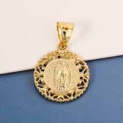 Heart Virgin Mary Pendant Rope Chain 14k Gold Plated