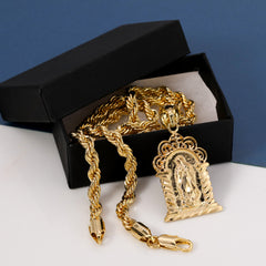 Chapel Virgin Mary Pendant Rope Chain 14k Gold Plated