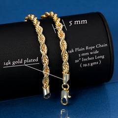 Royal Crown Pendant Rope Chain 14k Gold Plated
