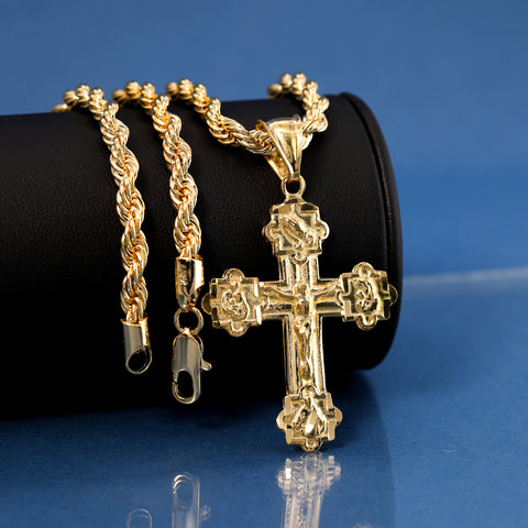 Four Prayers Cross Pendant Rope Chain 14k Gold Plated