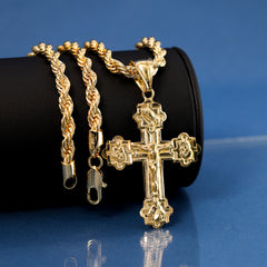 Four Prayers Cross Pendant Rope Chain 14k Gold Plated