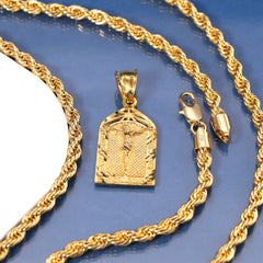 Jesus Temple Pendant Rope Chain 14k Gold Plated