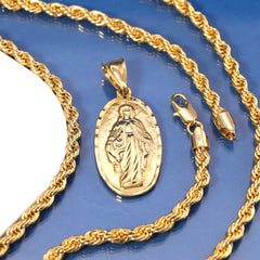 Our Lady Guadalupe Pendant Rope Chain 14k Gold Plated