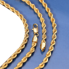 Hollow Virgin Mary Pendant Rope Chain 14k Gold Plated