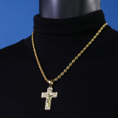 INRI Jesus Cross Pendant Rope Chain 14k Gold Plated