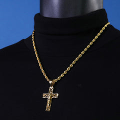 Jesus Hollow Cross Pendant Rope Chain 14k Gold Plated