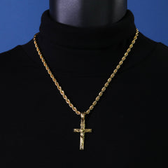 Jesus Cross Pendant S4 Rope Chain 14k Gold Plated