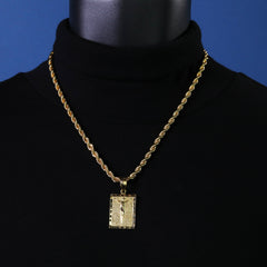 Square Jesus Pendant S4 Rope Chain 14k Gold Plated