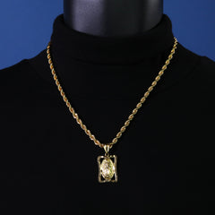 Hollow Virgin Mary Pendant Rope Chain 14k Gold Plated