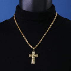 INRI Jesus Cross Pendant Rope Chain 14k Gold Plated