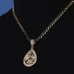 Catholic Guadalupe Drop Pendant Cubic-Zirconia Gold Plated 20" Cuban Chain Charm