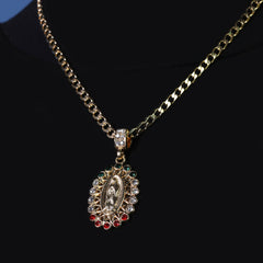 Catholic Colorful Guadalupe Pendant Cubic-Zirconia Gold Plated 20" Cuban Chain