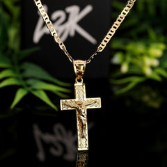 Jesus Cross Nugget Pendant 01 Mariner Chain 20" Gold Plated