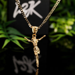 Jesus Crucifix Pendant Mariner Chain 20" Gold Plated