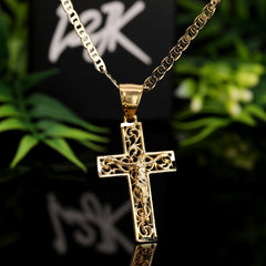 Hollow Cross Pendant Mariner Chain 20" Gold Plated
