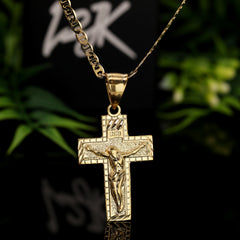 INRI Jesus Cross Pendant Mariner Chain 20" Gold Plated