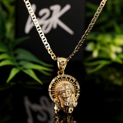 Jesus Halo Face Pendant Mariner Chain 20" Gold Plated