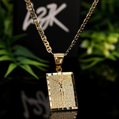 Jesus Block Pendant Mariner Chain 20" Gold Plated