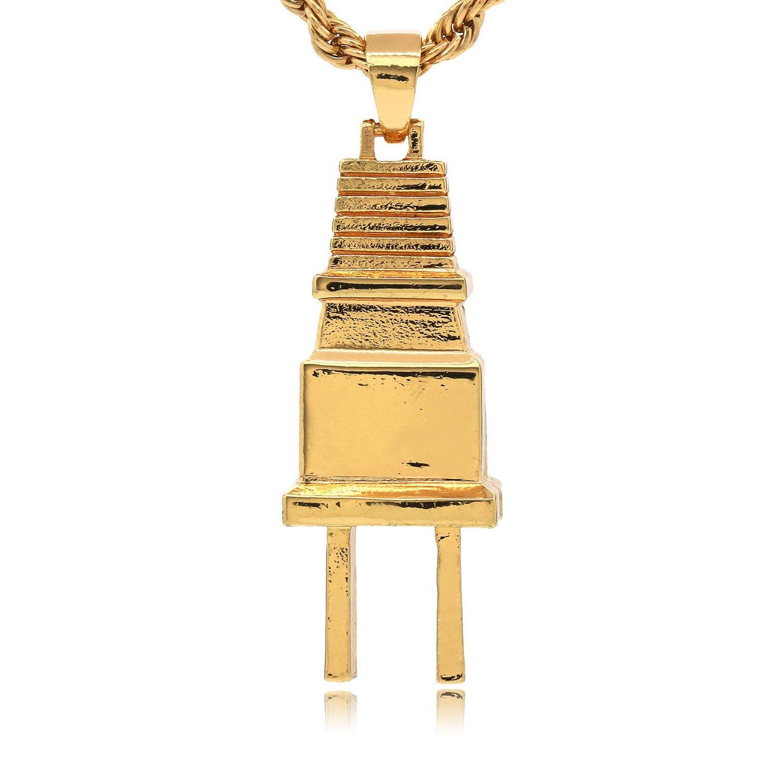 PLAIN PLUG PENDANT WITH GOLD ROPE CHAIN