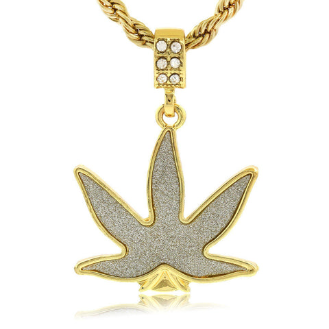 MARIJUANA STARDUST PENDANT WITH GOLD ROPE CHAIN