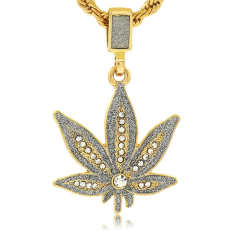 MARIJUANA STARDUST PENDANT WITH GOLD ROPE CHAIN