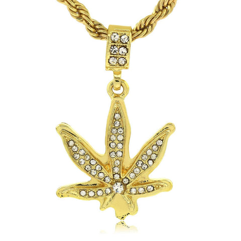 MARIJUANA PENDANT WITH GOLD ROPE CHAIN