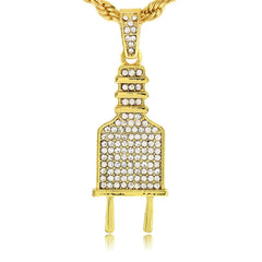 FLAT PLUG PENDANT WITH GOLD ROPE CHAIN