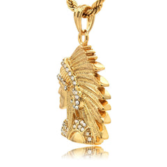 INDIAN CHIEF PENDANT WITH GOLD ROPE CHAIN