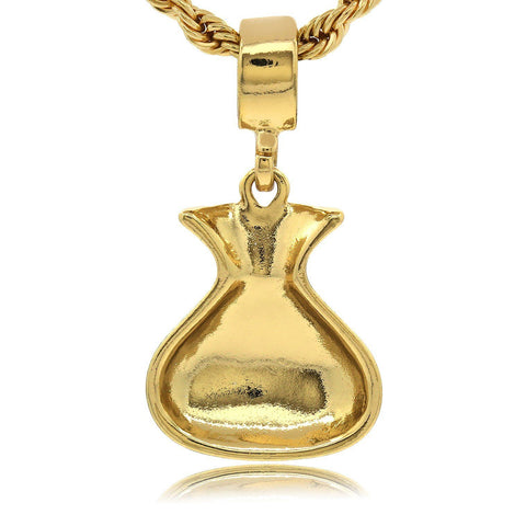 MONEY BAG PENDANT WITH GOLD ROPE CHAIN