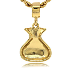 MONEY BAG PENDANT WITH GOLD ROPE CHAIN