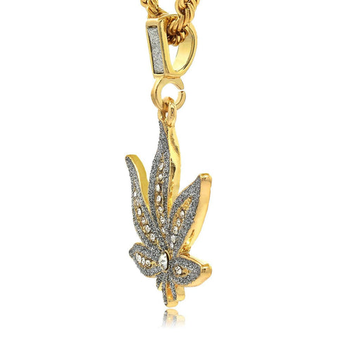 MARIJUANA STARDUST PENDANT WITH GOLD ROPE CHAIN