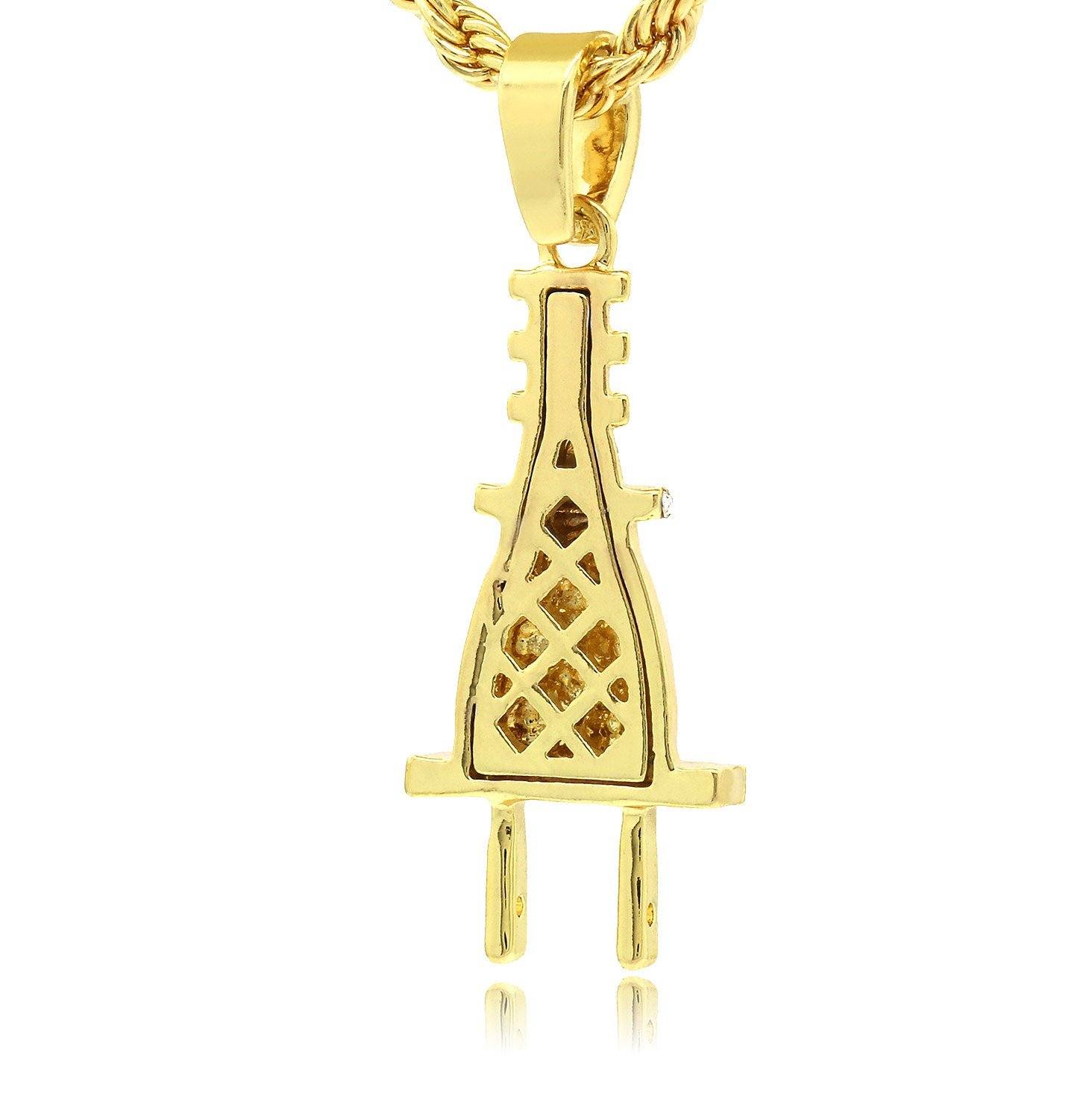 CZ FLAT PLUG PENDANT3 WITH GOLD ROPE CHAIN