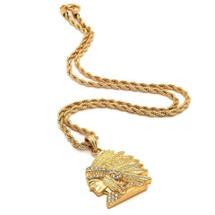 INDIAN CHIEF PENDANT WITH GOLD ROPE CHAIN