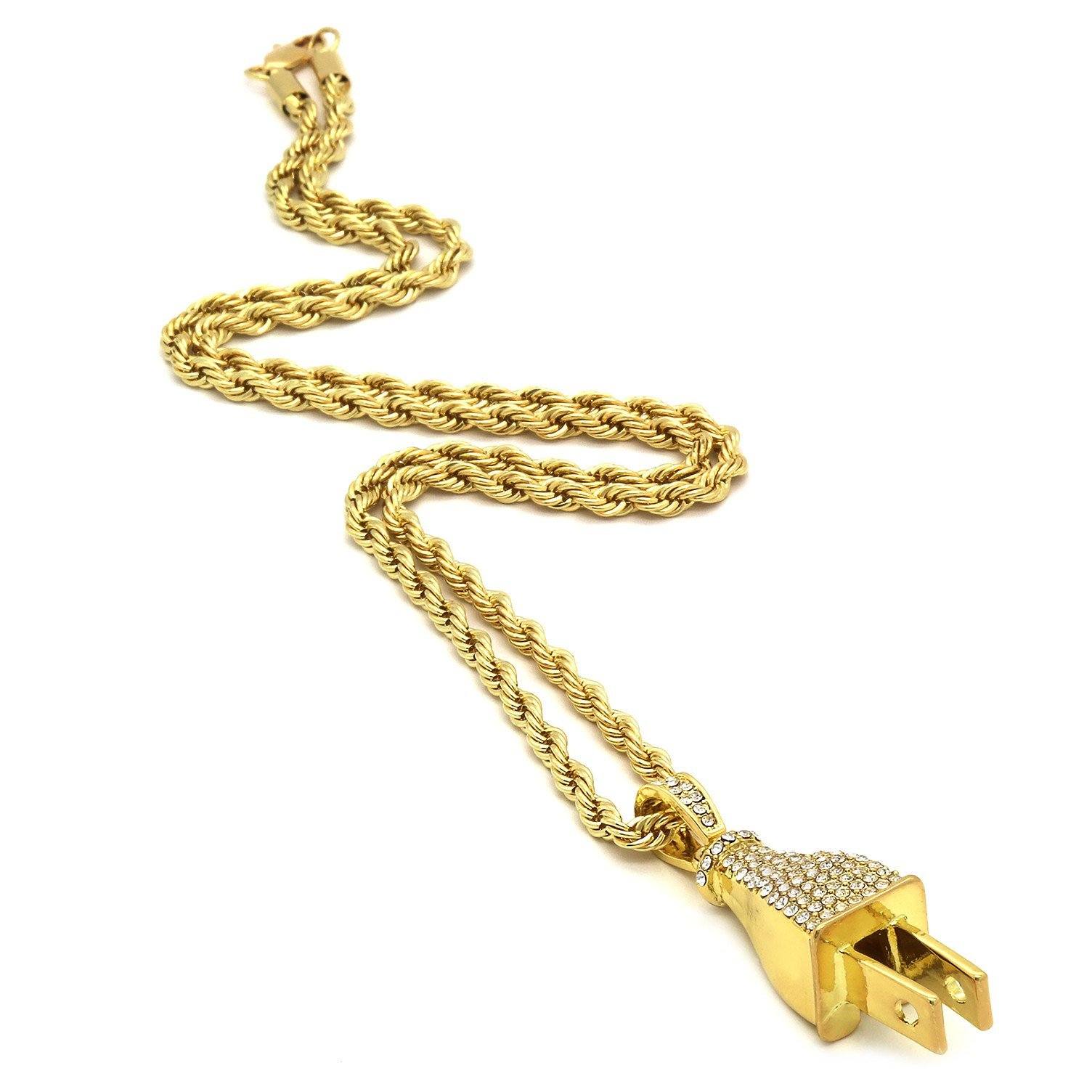 PLUG PENDANT WITH GOLD ROPE CHAIN