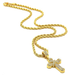 X CROSS PENDANT WITH GOLD ROPE CHAIN