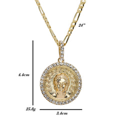 Cz Round Ancient Greek Pendant 24" Figaro Chain Hip Hop Style 18k Gold Plated